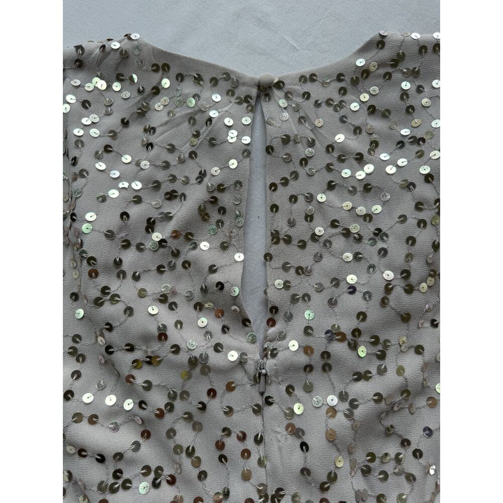 ASOS Design Nude Sequin Midi Dress Batwing Sleeve Front Slit Plunging Neck SZ 12 - Picture 7 of 13